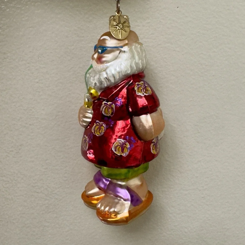 Christopher Radko Lil Gem Sand & Surf Santa Glass Ornament Purple Floral Variant